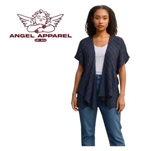 Angel Apparel Women's Geometric Poncho Shawl-Style Sweater. Navy, Pink. Medium